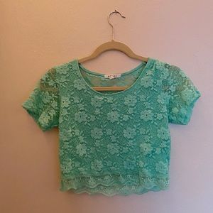 Green Lace Crop Top